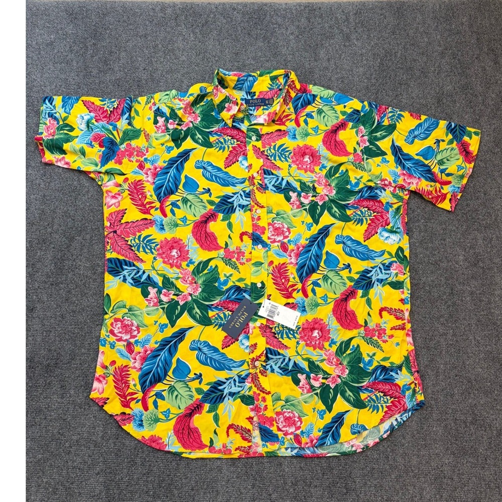 Polo Ralph Lauren Mens XLT Yellow Tropical Floral Viscose Button Down Shirt NWT